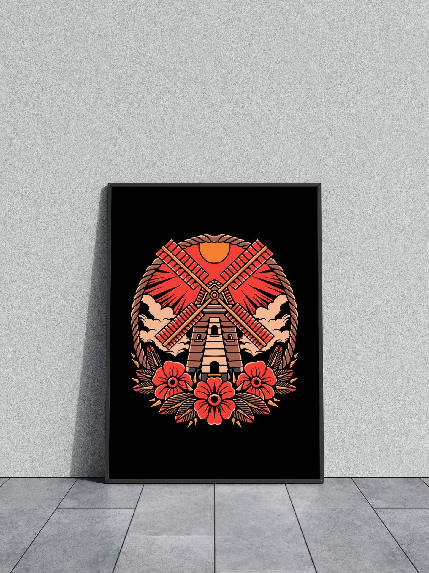 big windmill tattoo Asian Style Poster | Wall Art for Home & Office | High-Quality Print