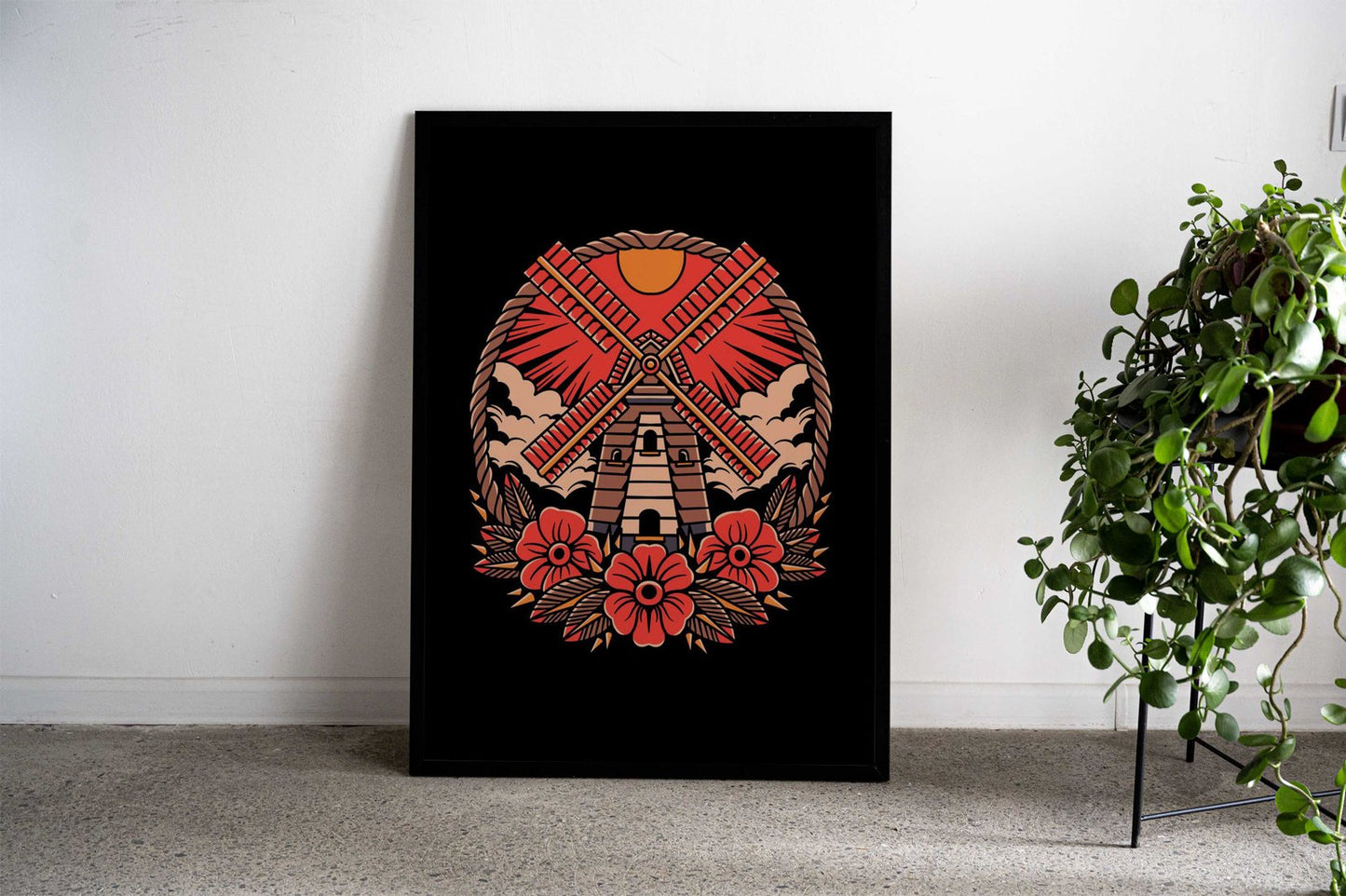 big windmill tattoo Asian Style Poster | Wall Art for Home & Office | High-Quality Print