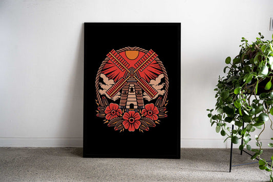big windmill tattoo Asian Style Poster | Wall Art for Home & Office | High-Quality Print