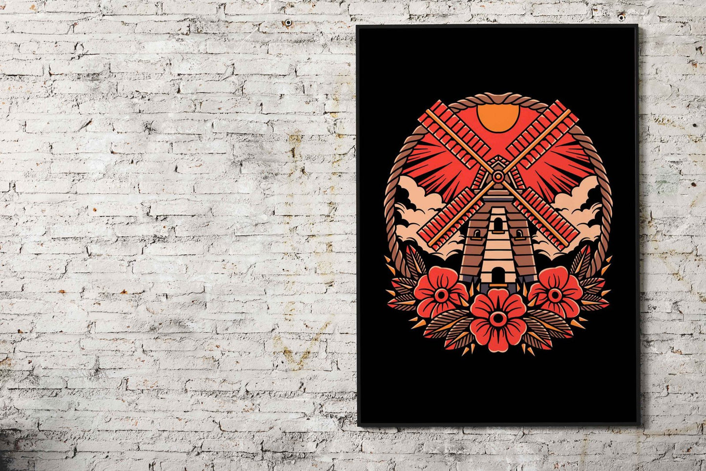 big windmill tattoo Asian Style Poster | Wall Art for Home & Office | High-Quality Print