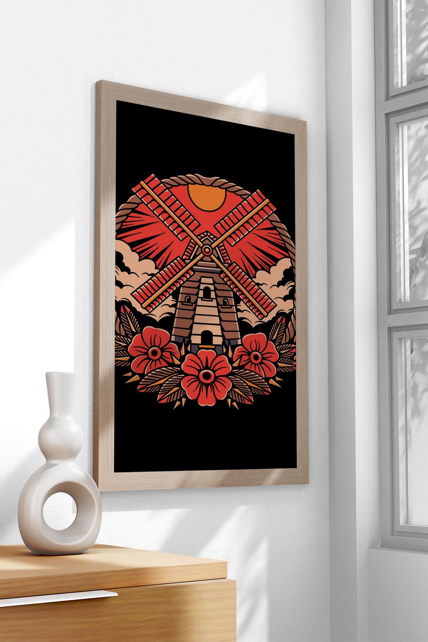big windmill tattoo Asian Style Poster | Wall Art for Home & Office | High-Quality Print