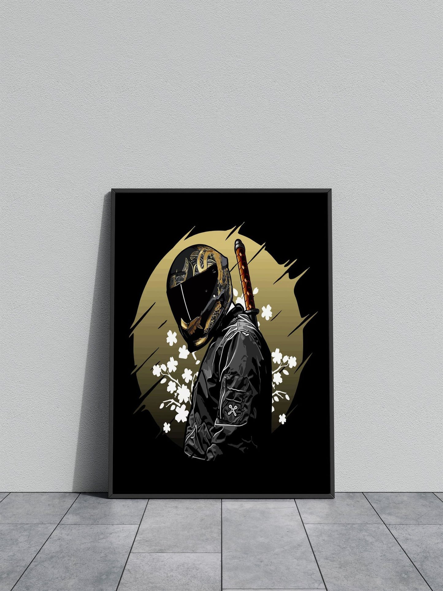 biker and katana print Asian Style Poster | Wall Art for Home & Office | High-Quality Print