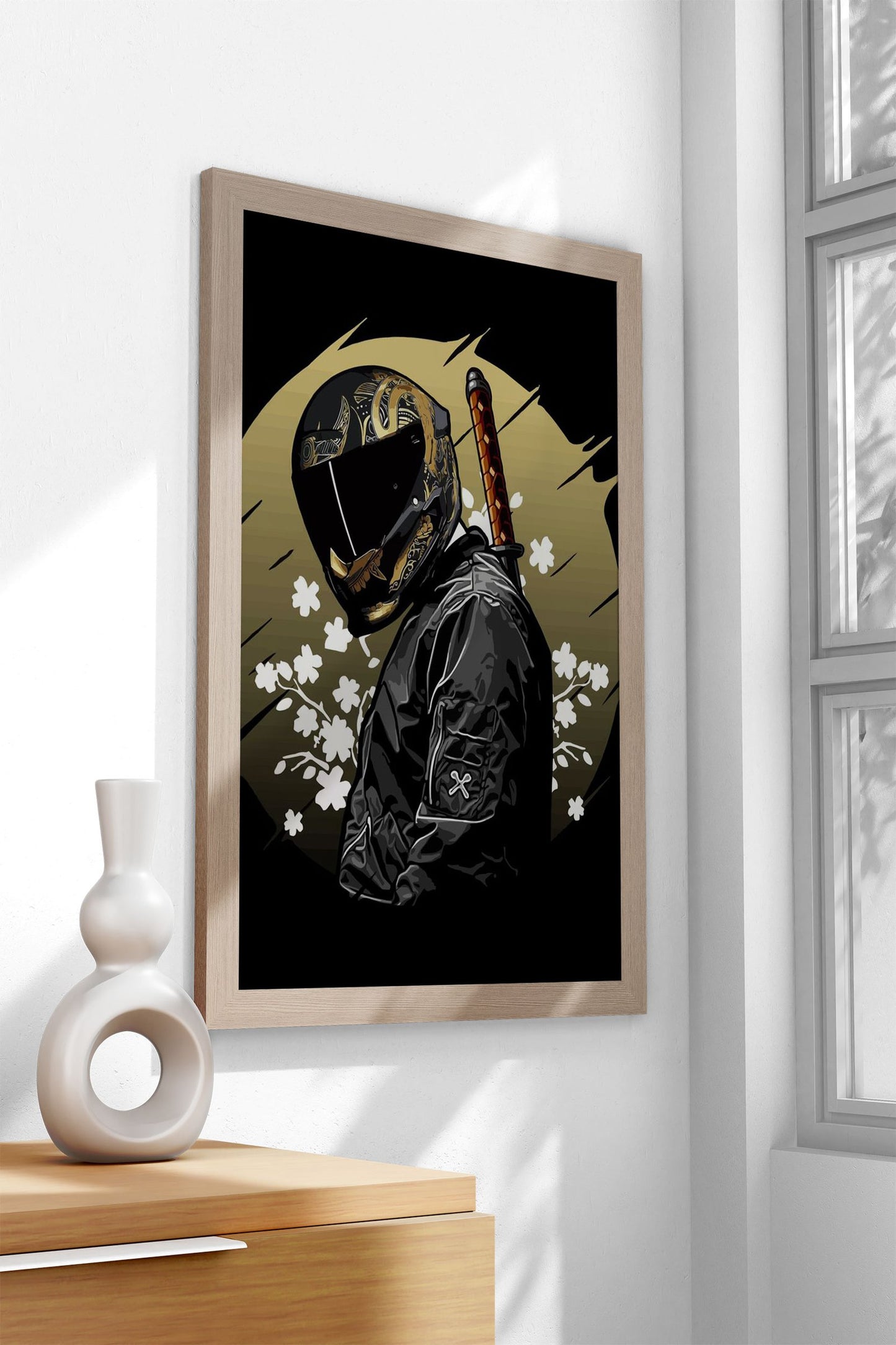 biker and katana print Asian Style Poster | Wall Art for Home & Office | High-Quality Print