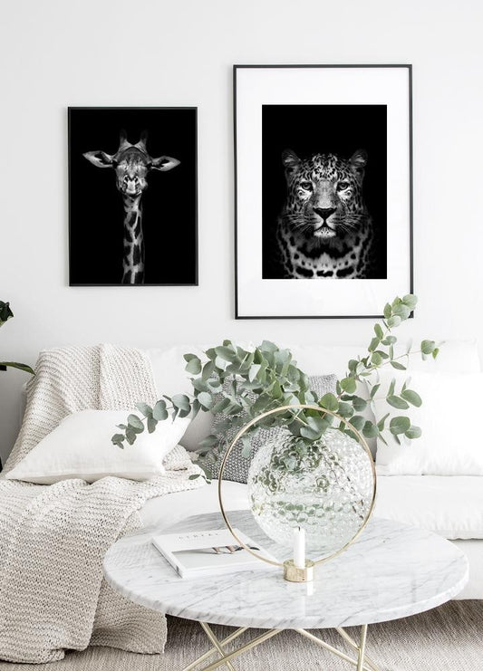 Watercolor leopard black poster for nursery and home wall decor.