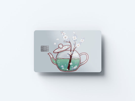 Watercolor blooming teapot design | credit card sticker | small chip | credit card skin for nursery and home wall decor.