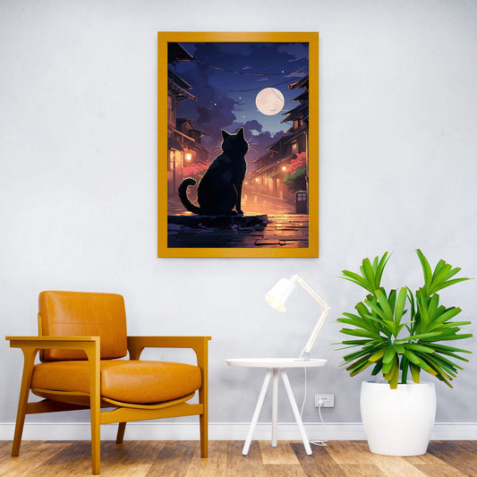 cat moon japanese Asian Style Poster | Wall Art for Home & Office | High-Quality Print - High-quality vinyl skin wr