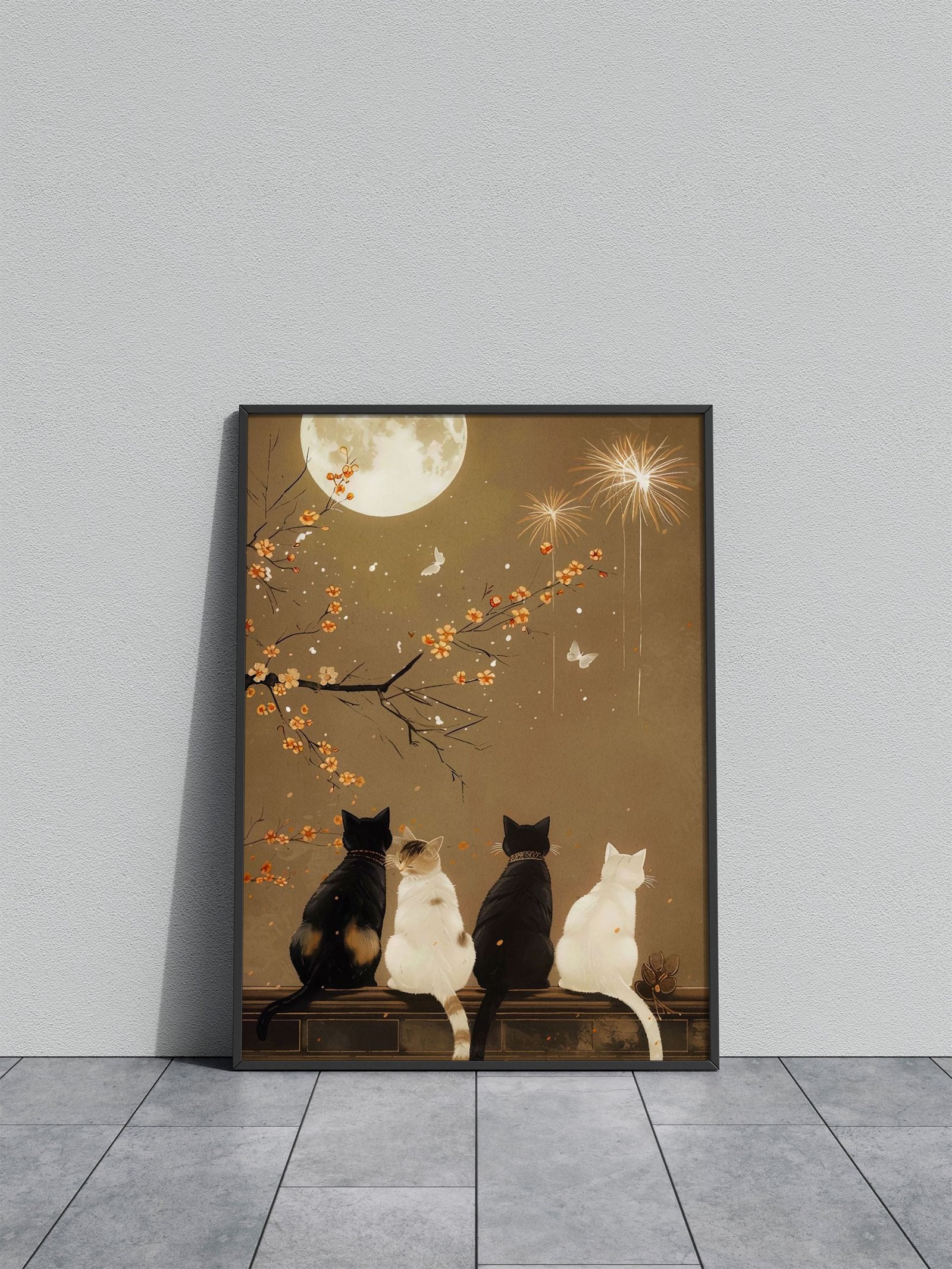 cat moon night Asian Style Poster | Wall Art for Home & Office | High-Quality Print - High-quality vinyl skin wrap 