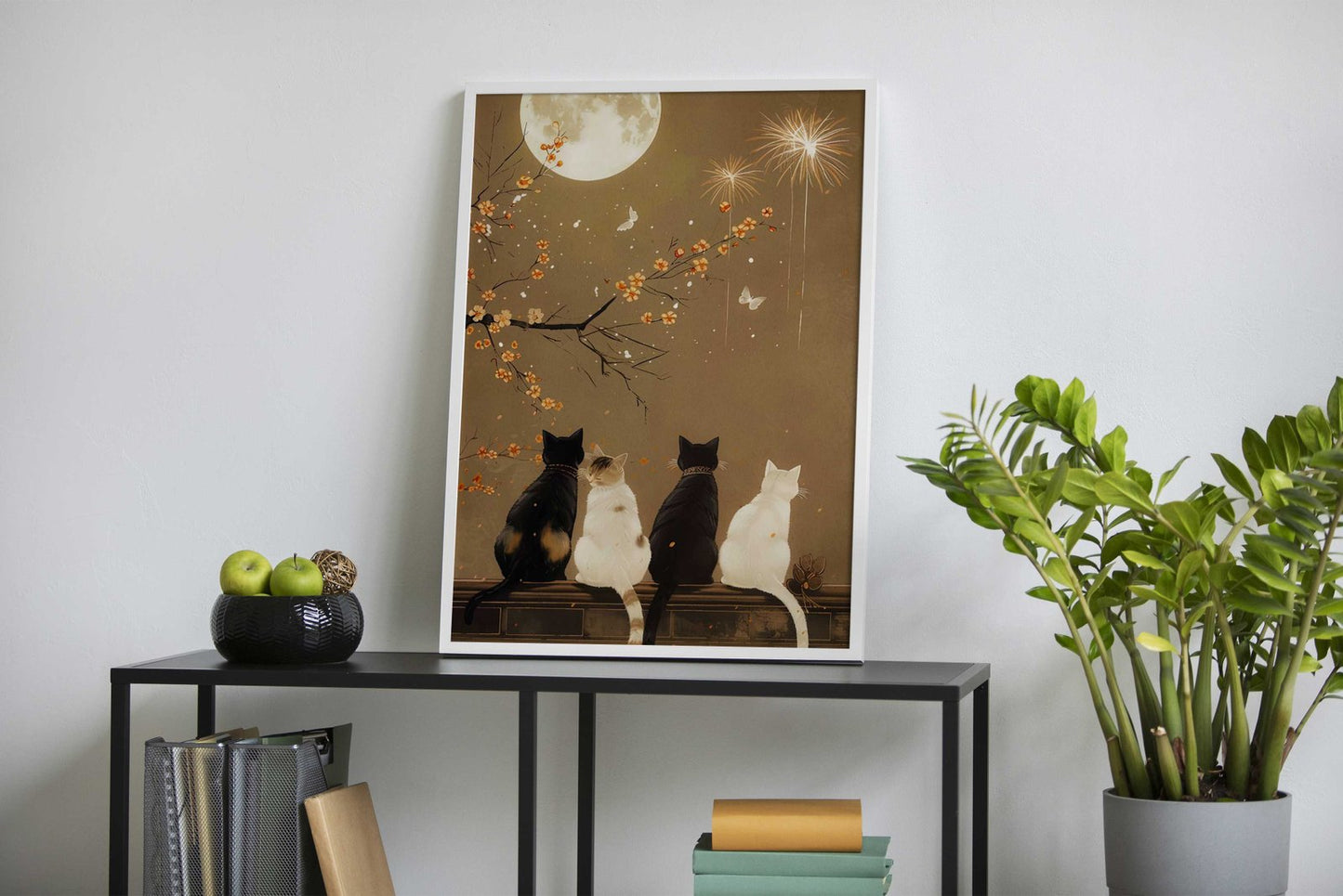 cat moon night Asian Style Poster | Wall Art for Home & Office | High-Quality Print - High-quality vinyl skin wrap 