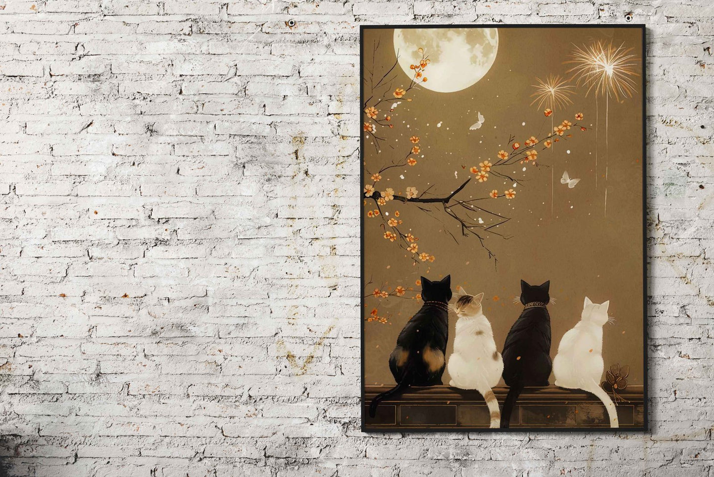 cat moon night Asian Style Poster | Wall Art for Home & Office | High-Quality Print - High-quality vinyl skin wrap 