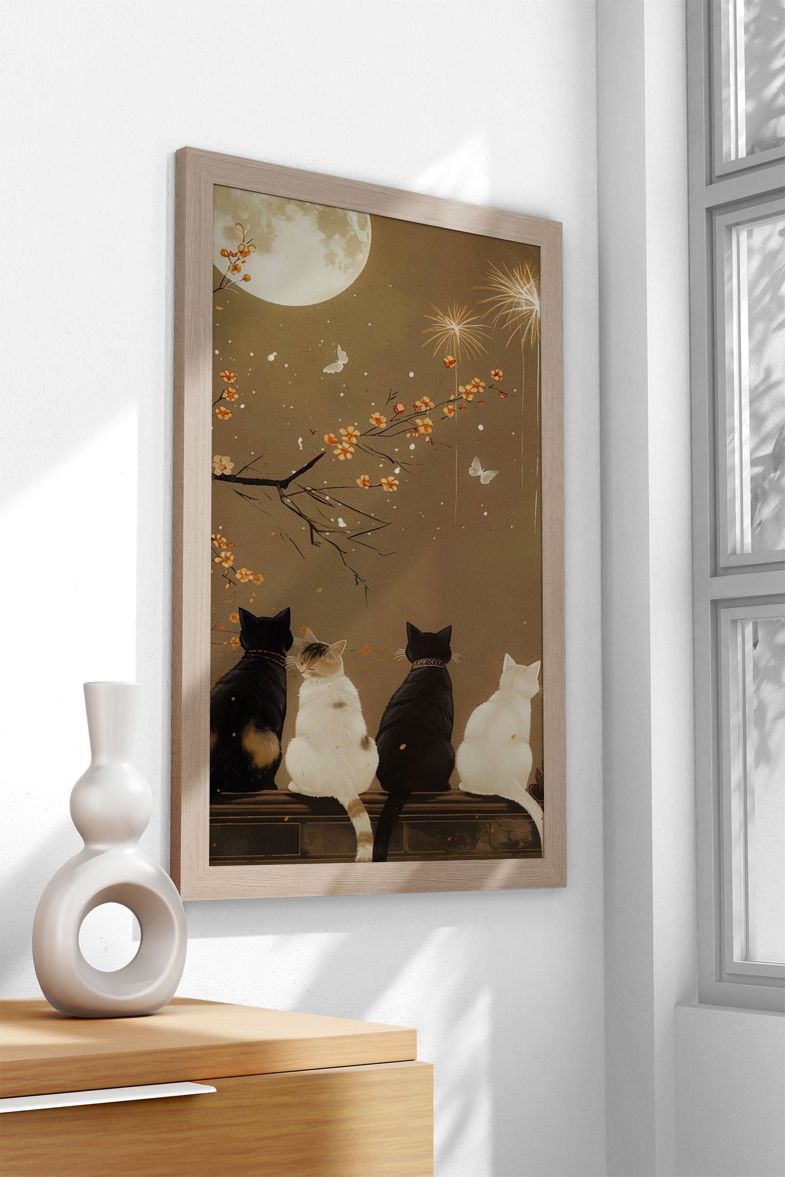 cat moon night Asian Style Poster | Wall Art for Home & Office | High-Quality Print - High-quality vinyl skin wrap 