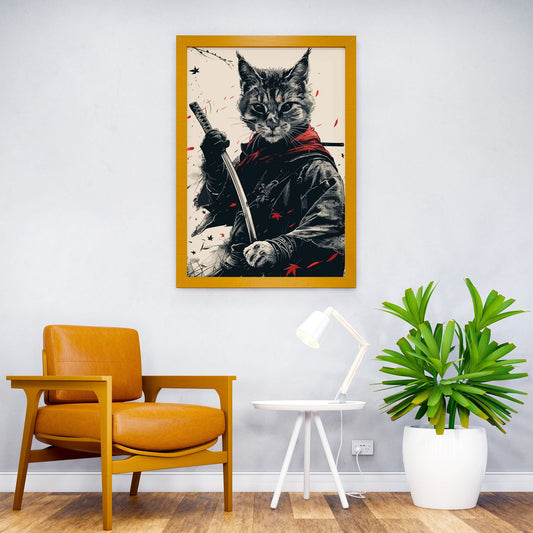 cat samurai japan style Asian Style Poster | Wall Art for Home & Office | High-Quality Print - High-quality vinyl s