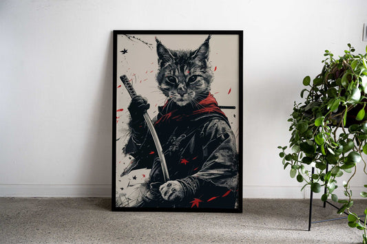 cat samurai japan style Asian Style Poster | Wall Art for Home & Office | High-Quality Print - High-quality vinyl s