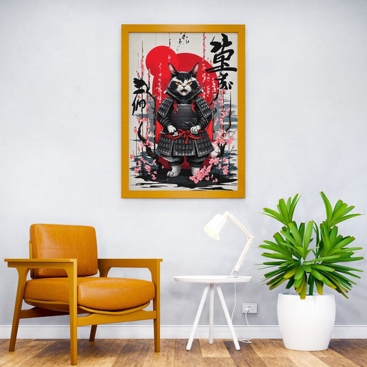 cat samurai japanese Asian Style Poster | Wall Art for Home & Office | High-Quality Print - High-quality vinyl skin