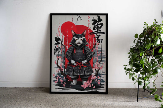 cat samurai japanese Asian Style Poster | Wall Art for Home & Office | High-Quality Print - High-quality vinyl skin