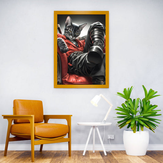 cat samurai katana Asian Style Poster | Wall Art for Home & Office | High-Quality Print - High-quality vinyl skin w