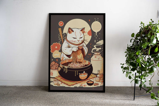 cat samurai ramen japan Asian Style Poster | Wall Art for Home & Office | High-Quality Print - High-quality vinyl s