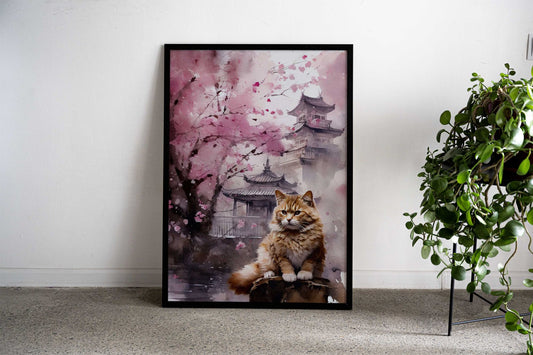 cherry blossom cat Asian Style Poster | Wall Art for Home & Office | High-Quality Print - High-Quality Visual Display