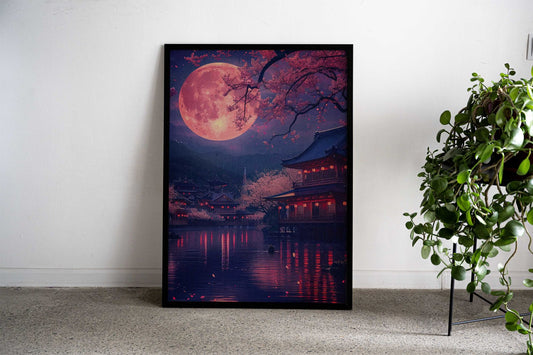cherry blossom moon japan Asian Style Poster | Wall Art for Home & Office | High-Quality Print - High-Quality Visual Display
