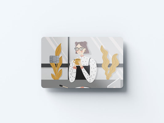 Watercolor coffee shop design | credit card sticker | small chip | credit card skin for nursery and home wall decor.