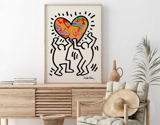 Vibrant Love Heart Print Inspired by Keith Haring