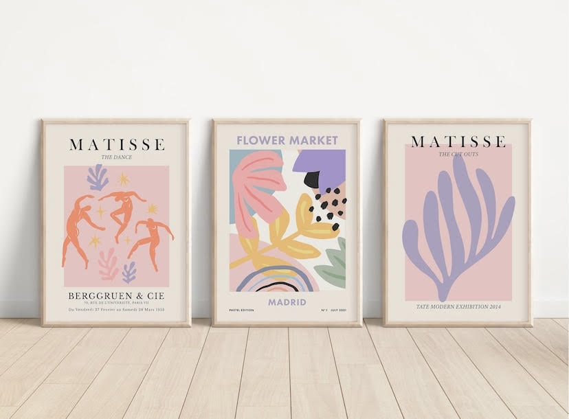 Collection of 3 Henri Matisse Prints | Gallery Wall Art | Pastel Exhibition Posters | Iconic Artist Decor