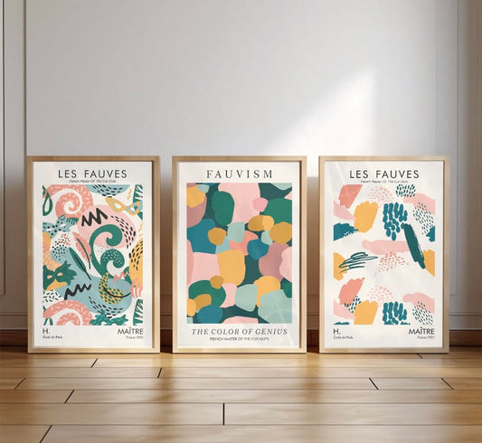 Colorful Set of Three Patterned Prints by Maitre with Cut-Out Designs