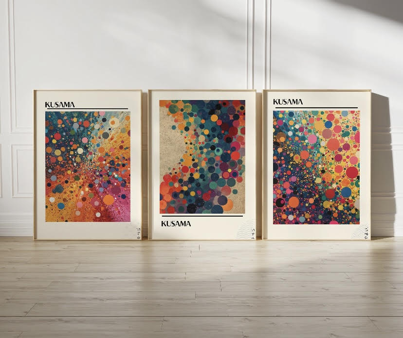 Set of 3 Yayoi Kusama Prints | Vibrant Japanese Wall Art | Renowned Artist Collection | Exhibition Artwork
