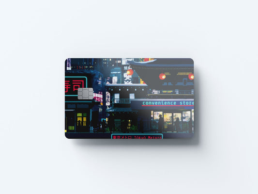 Watercolor cyberpunk downtown design | credit card sticker | small chip | credit card skin for nursery and home wall decor.