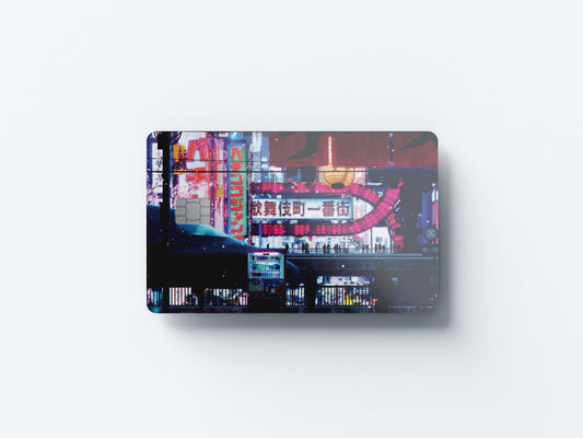 Watercolor cyberpunk streets design | credit card sticker | small chip | credit card skin for nursery and home wall decor.