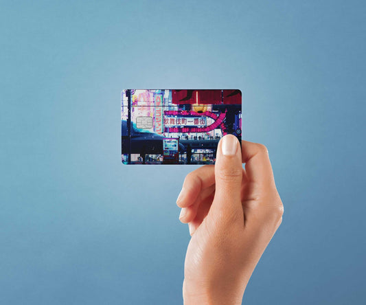 Watercolor cyberpunk streets design | credit card sticker | small chip | credit card skin for nursery and home wall decor.