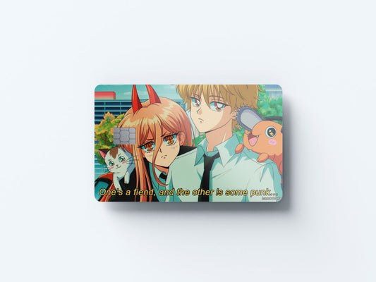 Watercolor denji and power design | credit card sticker | small chip | credit card skin for nursery and home wall decor.