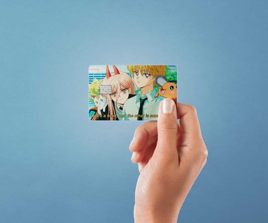 Watercolor denji and power design | credit card sticker | small chip | credit card skin for nursery and home wall decor.