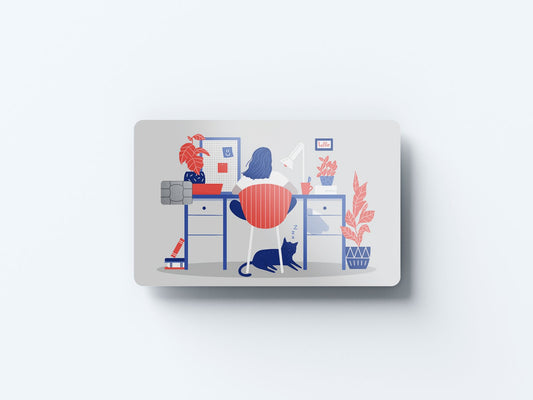 Watercolor desk cat design | credit card sticker | small chip | credit card skin for nursery and home wall decor.