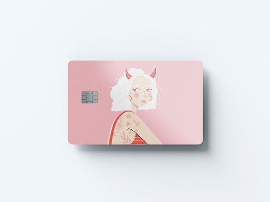 Watercolor devil girl design | credit card sticker | small chip | credit card skin for nursery and home wall decor.