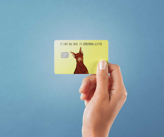 Watercolor doberman glitter design | credit card sticker | small chip | credit card skin for nursery and home wall decor.