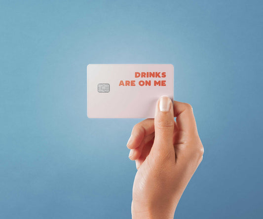 Watercolor drinks on me design | credit card sticker | small chip | credit card skin for nursery and home wall decor.