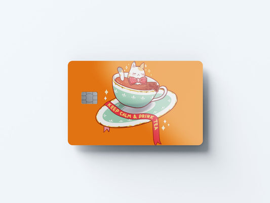 Watercolor drink tea design | credit card sticker | small chip | credit card skin for nursery and home wall decor.
