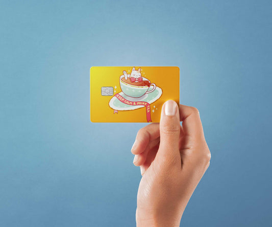 Watercolor drink tea design | credit card sticker | small chip | credit card skin for nursery and home wall decor.