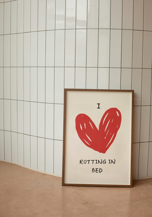 I Love Rotting In Bed | Red and Cream | Art Print - High-Quality Premium Wall Art Decor Sticker