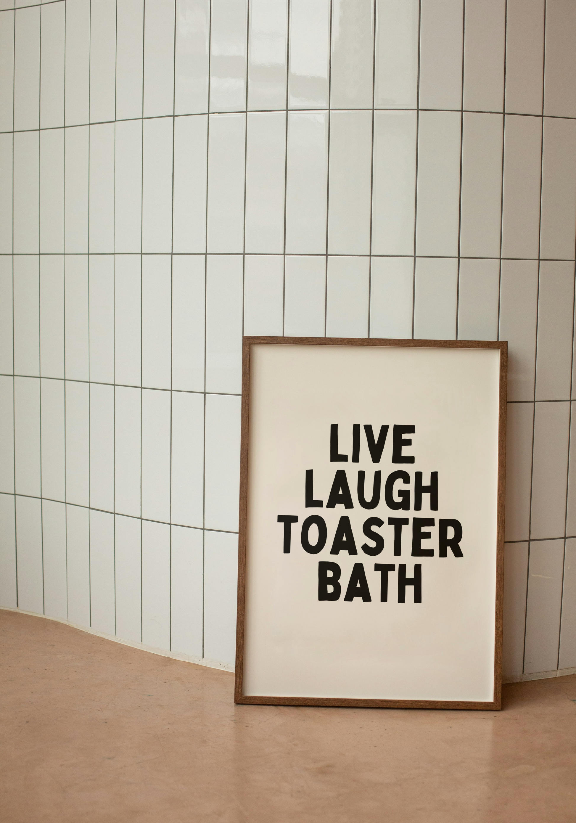 Live Laugh Toaster Bath | Black and Cream | Art Print - High-Quality Premium Wall Art Decor Sticker