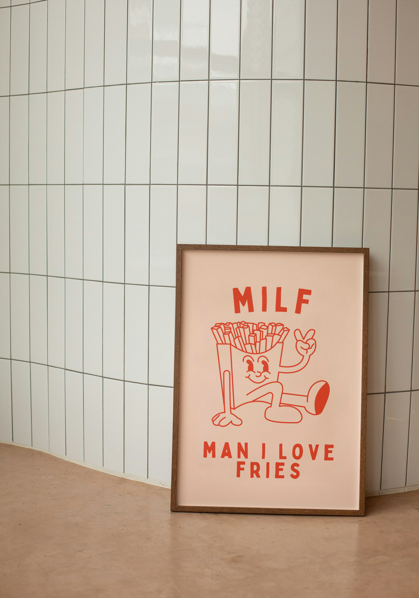 Milf. Man I Love Fries | Red Orange and Peach | Art Print - High-Quality Premium Wall Art Decor Sticker