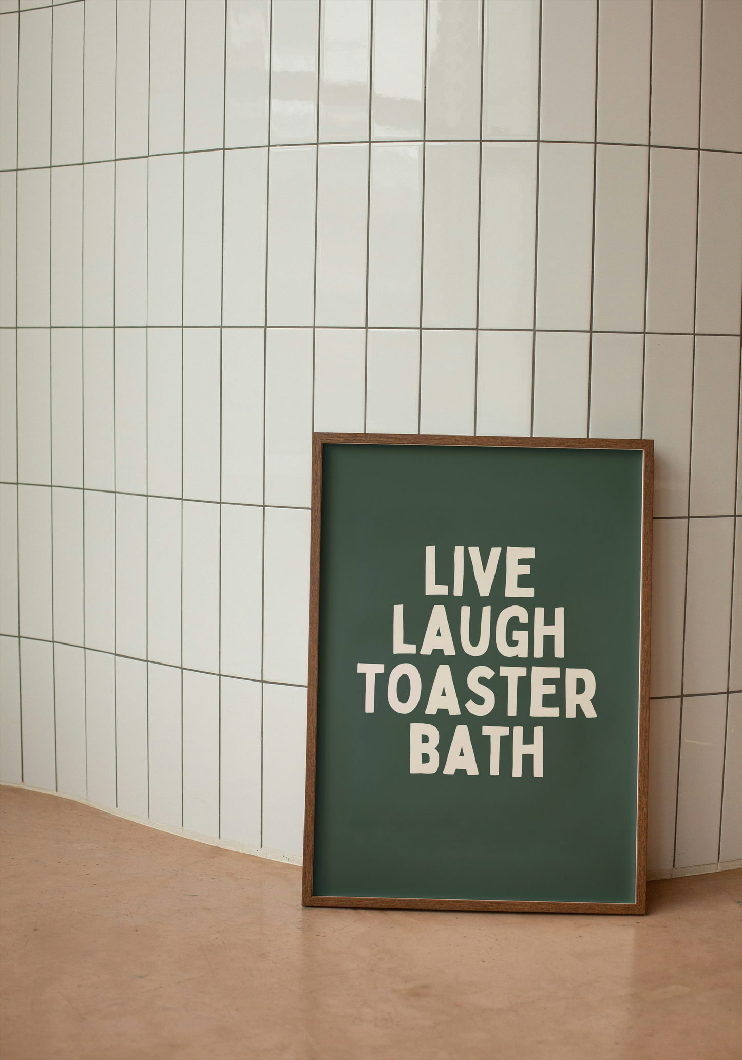 Live Laugh Toaster Bath | Cream and Forest Green | Art Print - High-Quality Premium Wall Art Decor Sticker