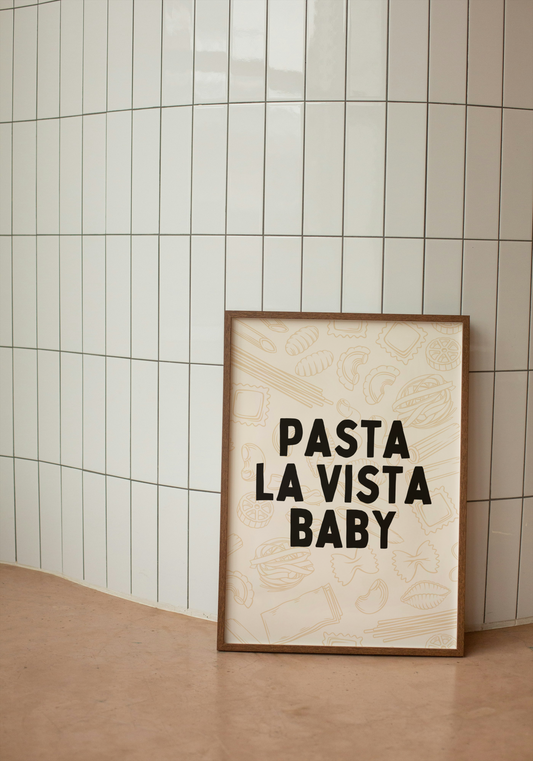 Pasta La Vista Baby | Black and Cream | Art Print - High-Quality Premium Wall Art Decor Sticker