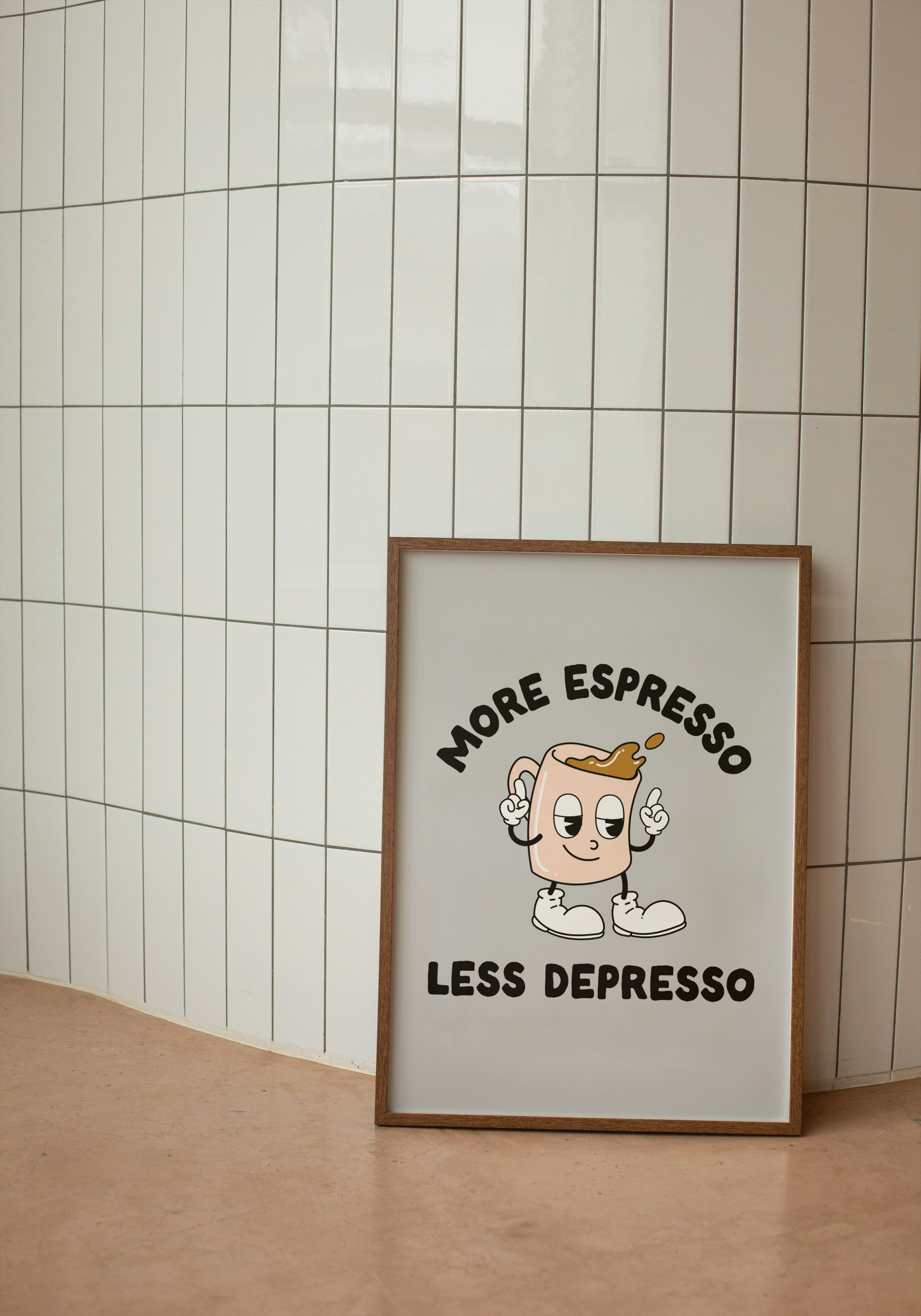 More Espresso Less Depresso | Grey | Art Print - High-Quality Premium Wall Art Decor Sticker