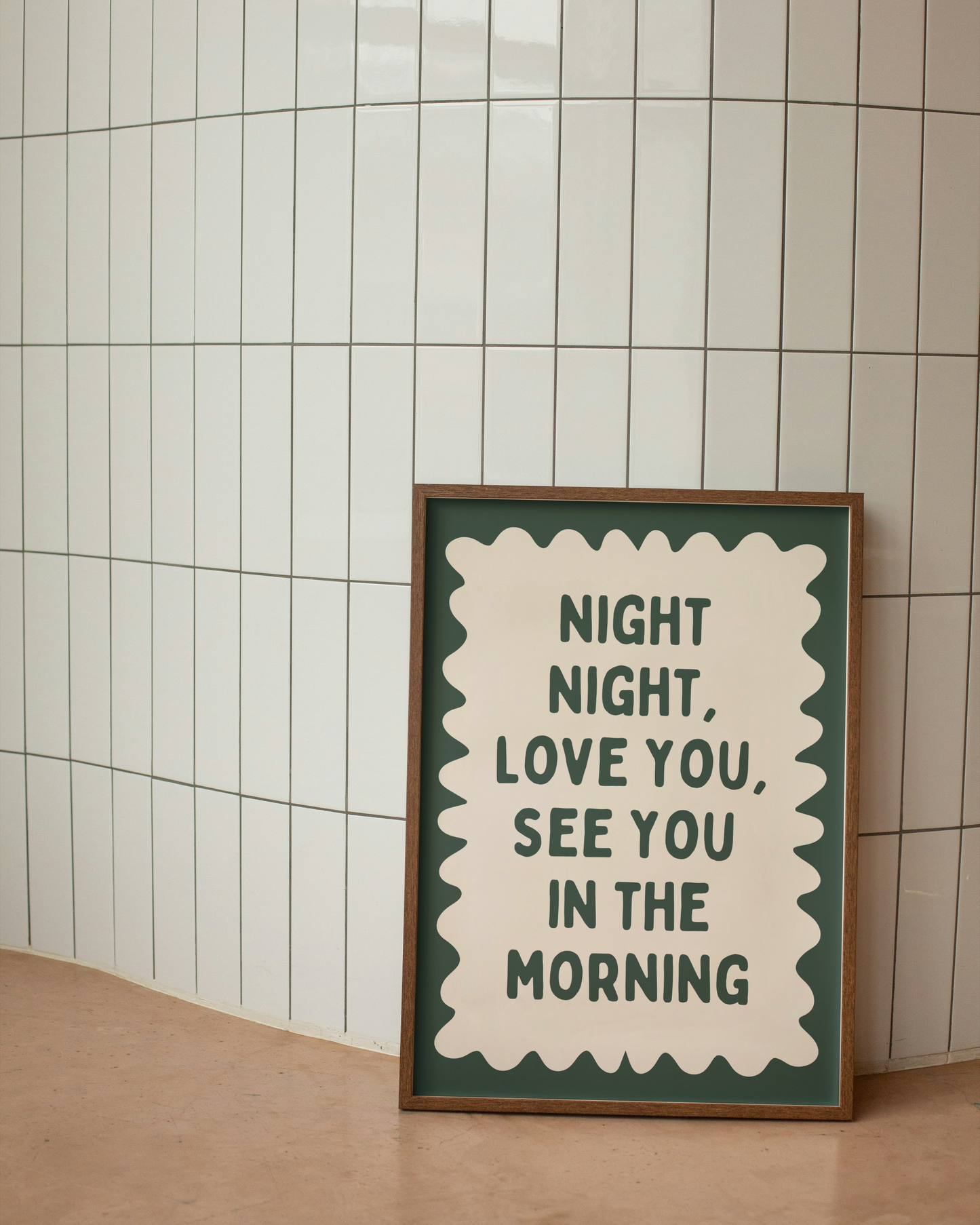Night Night, Love You | Forest Green and Cream | Wall Art Print - High-Quality Premium Wall Art Decor Sticker