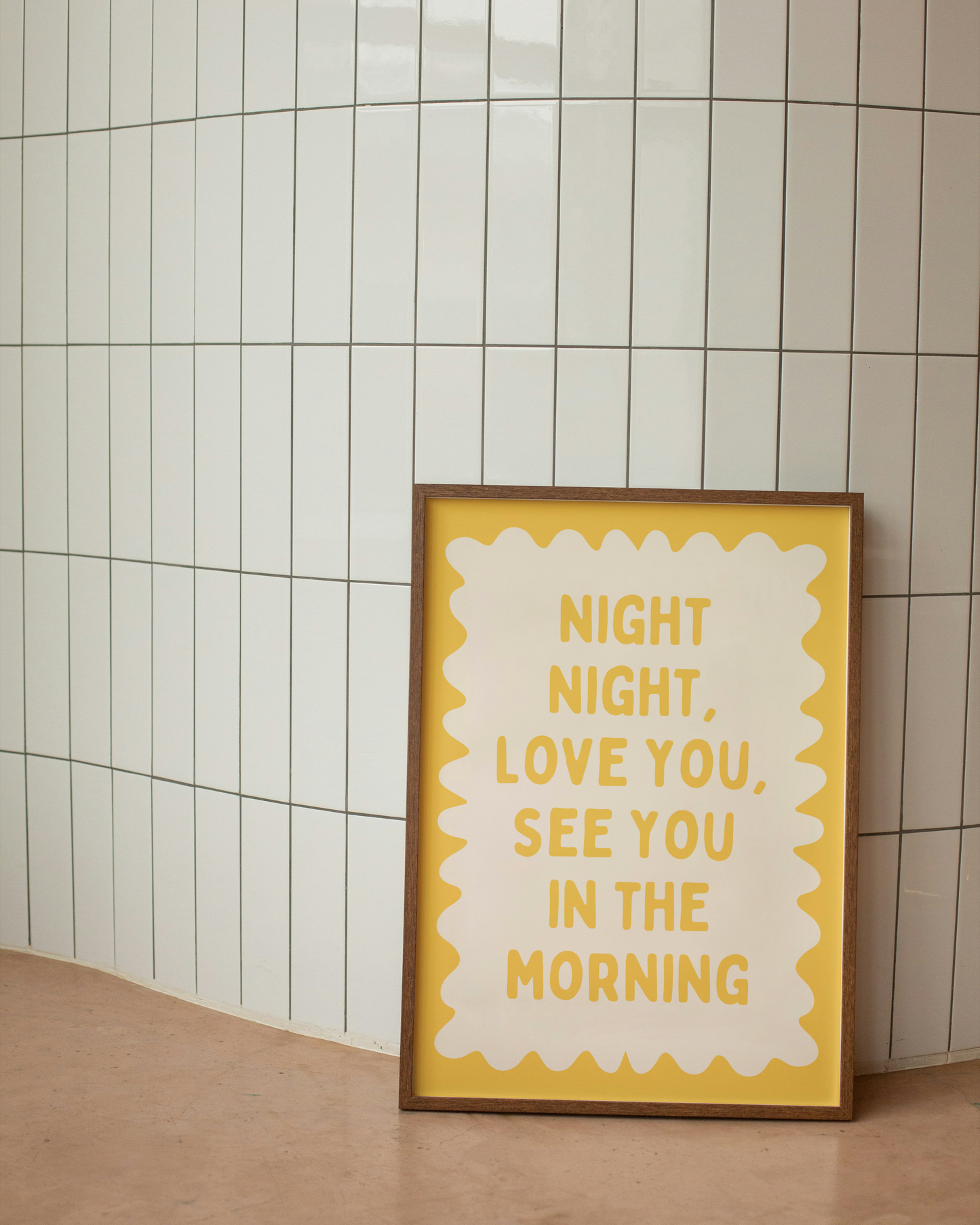 Night Night, Love You | Yellow and Cream | Wall Art Print - High-Quality Premium Wall Art Decor Sticker