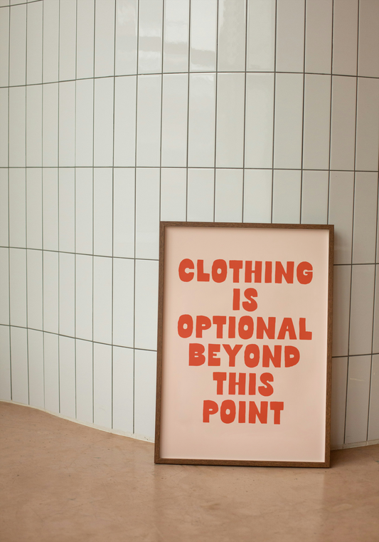 Clothing Is Optional Beyond This Point | Red and Blush | Art Print - High-Quality Premium Wall Art Decor Sticker