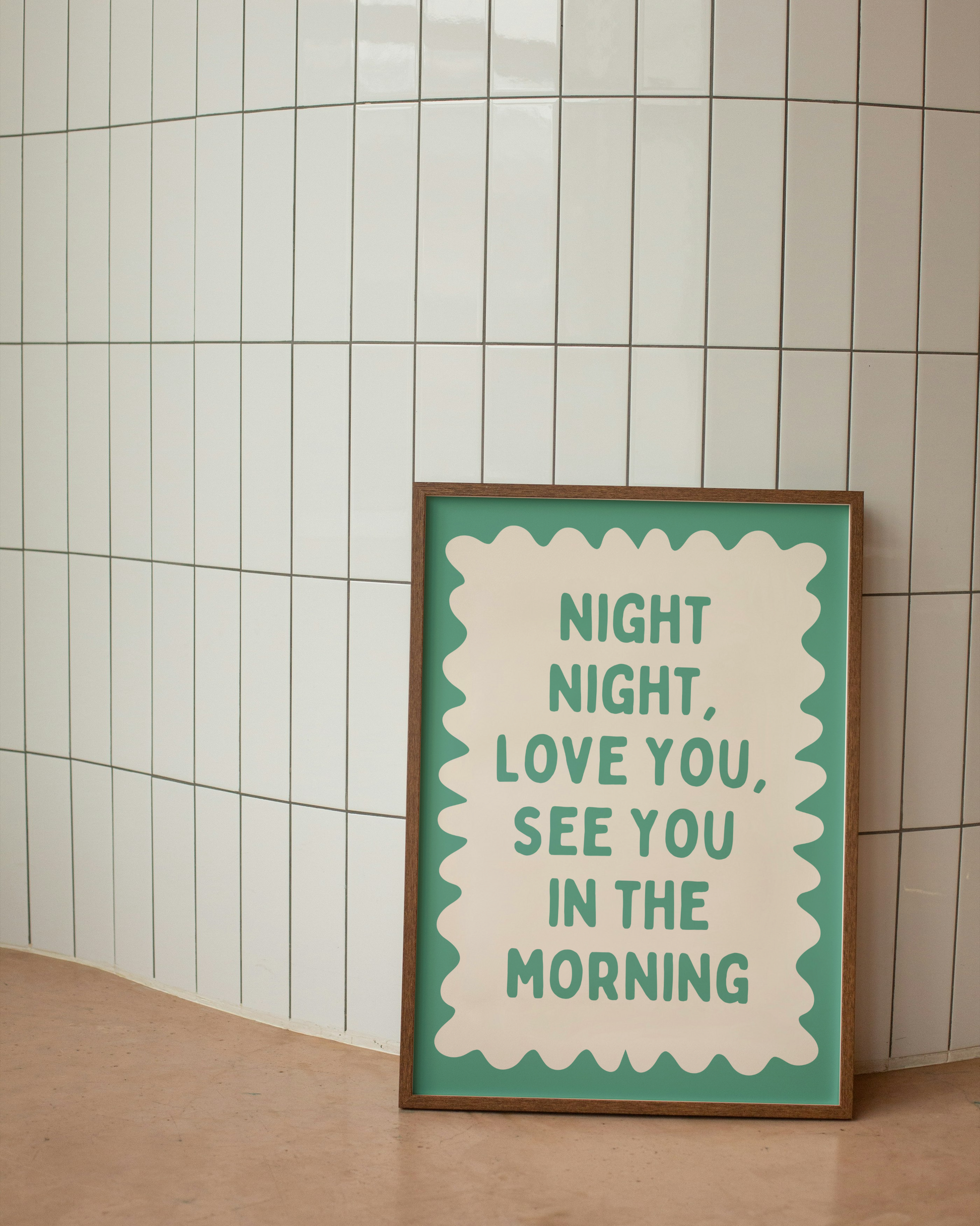 Night Night, Love You | Vivid Teal and Cream | Wall Art Print - High-Quality Premium Wall Art Decor Sticker