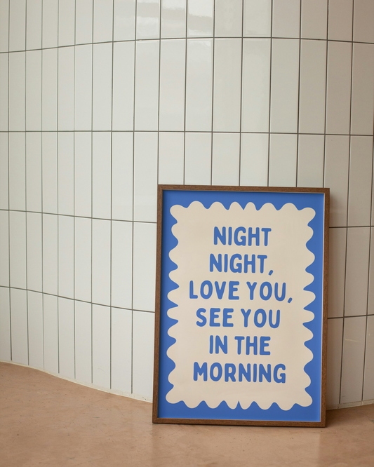 Night Night, Love You | True Blue and Cream | Wall Art Print - High-Quality Premium Wall Art Decor Sticker