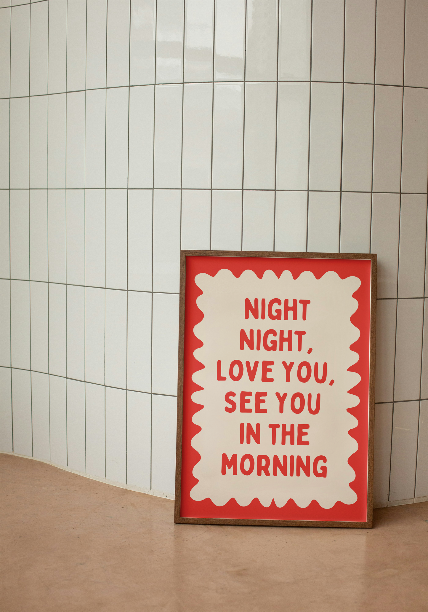 Night Night, Love You | Red and Cream | Wall Art Print - High-Quality Premium Wall Art Decor Sticker